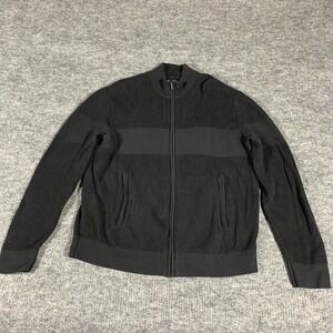 Kenneth Cole Sweater Mens 2XL Black Slim Fit Full Zip Pockets Ribbed Preppy Golf